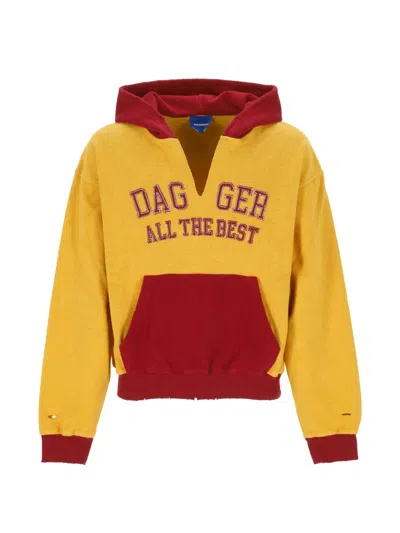 Dagger Distressed Logo-patch Hoodie In Yellow