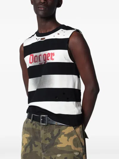 Dagger Dean Black And White Striped Vest In Multi