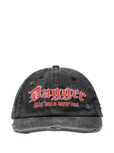 Dagger Distressed-effect Embroidered-logo Cap In Black
