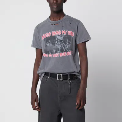 Dagger Faded Grey Cotton T-shirt With Distressed Details In Gray