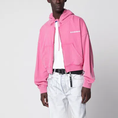 Dagger Faded Pink Cropped Hooded Sweatshirt With Vintage Effect