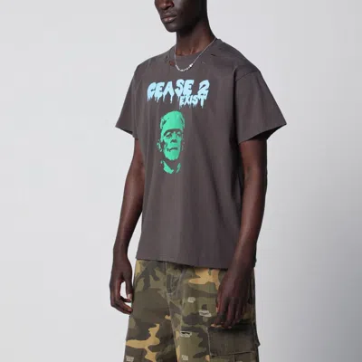 Dagger Grey Washed “dead Or Alive” Distressed T-shirt In Gray