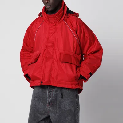 Dagger Oversized Technical Cotton Jacket With Reflective Trim And Adjustable Hood In Red