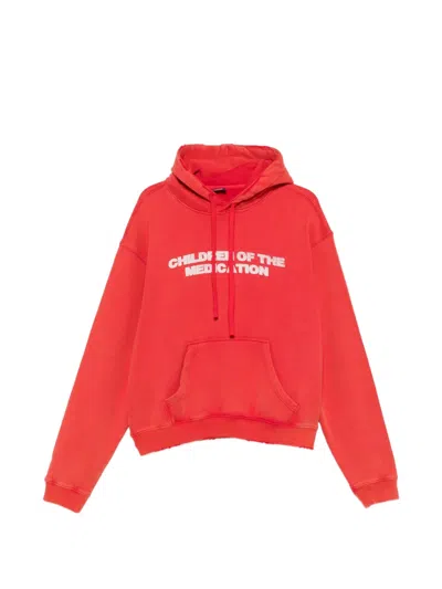 Dagger Slogan-print Distressed Hoodie In Red