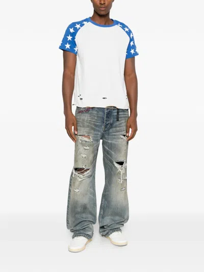 Dagger Star-print Distressed T-shirt In White