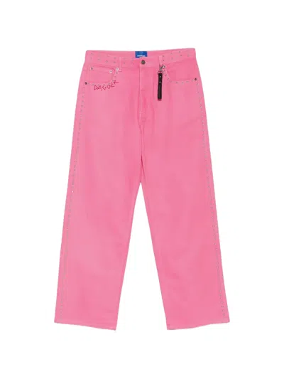 Dagger Stud-embellished Embroidered Jeans In Pink