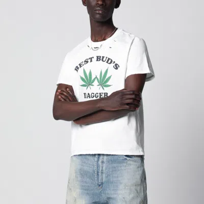 Dagger White Best Bud's Distressed Graphic T-shirt