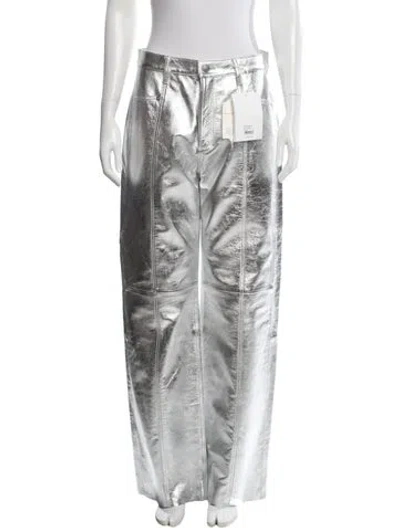 Pre-owned Dagmar Lamb Leather Wide Leg Pants In Silver