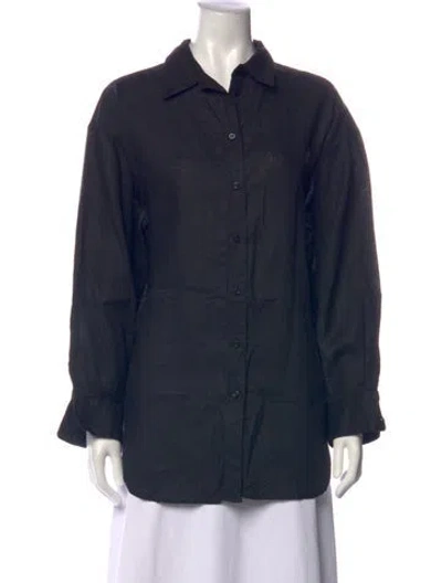 Pre-owned Dagmar Linen Long Sleeve Button-up Top In Blue