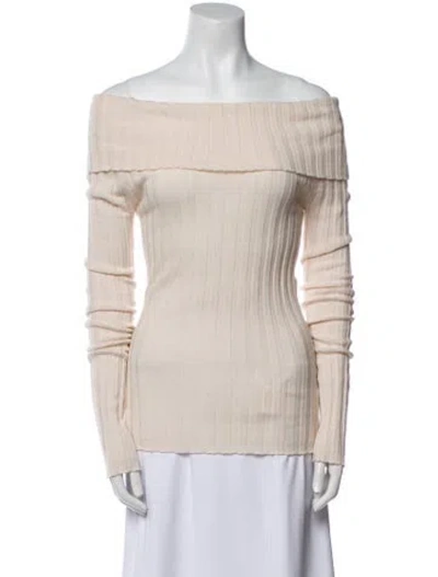 Pre-owned Dagmar Merino Wool Off-the-shoulder Sweater In Neutral