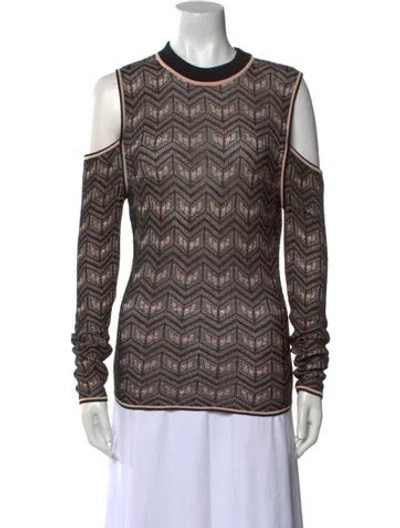 Pre-owned Dagmar Printed Crew Neck Top In Brown