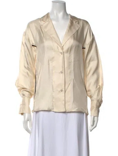 Pre-owned Dagmar Silk V-neck Button-up Top W/ Tags In Neutrals