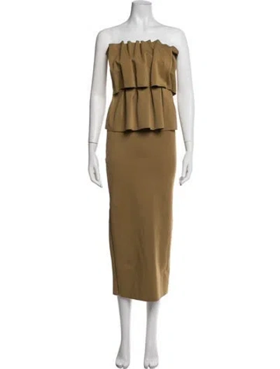 Pre-owned Dagmar Strapless Midi Length Dress In Brown