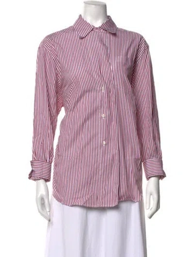 Pre-owned Dagmar Striped Long Sleeve Button-up Top In Red/white
