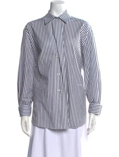 Pre-owned Dagmar Striped Long Sleeve Button-up Top In White