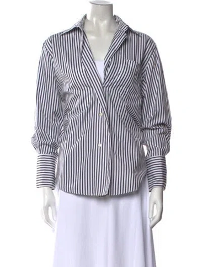 Pre-owned Dagmar Striped Long Sleeve Button-up Top In White
