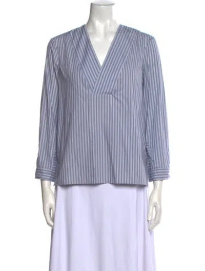 Pre-owned Dagmar Striped V-neck Blouse In Blue