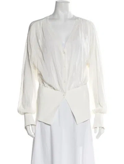 Pre-owned Dagmar V-neck Long Sleeve Blouse In White