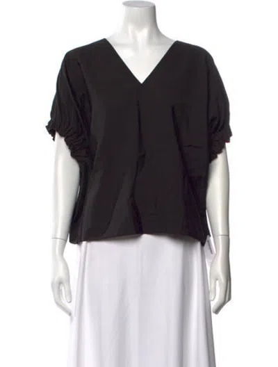 Pre-owned Dagmar V-neck Short Sleeve Blouse In Black