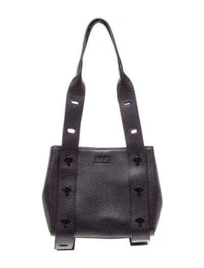 Pre-owned Dagne Dover Leather Top Handle Bag In Black