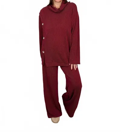 Dagne Dover Soft Moments High-rise Ribbed Wide Leg Pants Set In Red In Burgundy