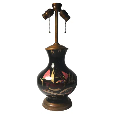 Pre-owned Dagobert Peche European Deco Modern Black Glass Gazelle Table Lamp / Wiener Werkstatte