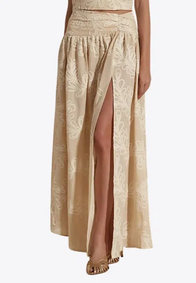 Dahlia Bianca Cleo Floral Maxi Skirt In Sand