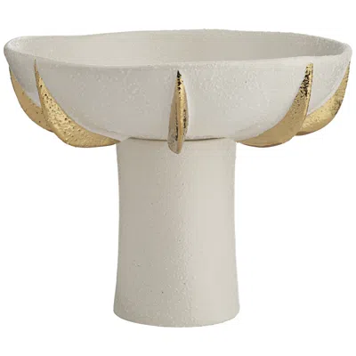 Dahlia Studios Adelaide 9 3/4"  White And Gold Ceramic Pedestal Bowl