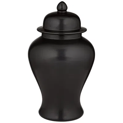 Dahlia Studios Alfano 15" High Onyx Black Ceramic Ginger Jar Urn With Lid