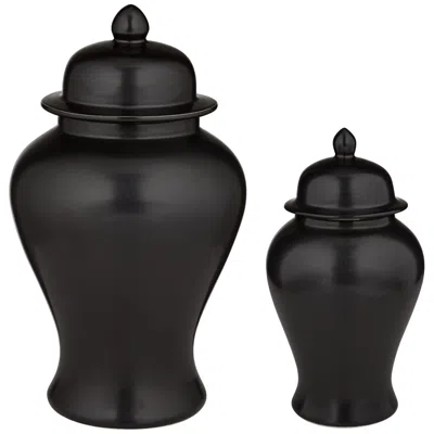 Dahlia Studios Alfano Onyx Black Ceramic Ginger Jar Urn Set Of 2 With Lids