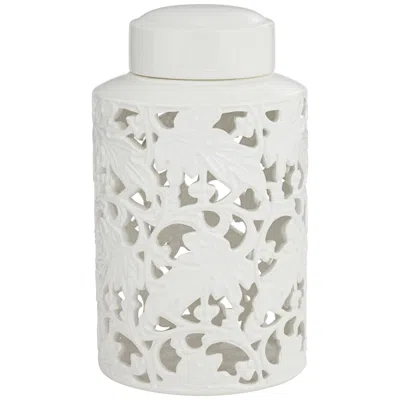 Dahlia Studios Angelique 12" High White Ceramic Ginger Jar With Lid