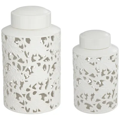 Dahlia Studios Angelique White Ceramic Jars Set Of 2