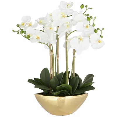 Dahlia Studios Belvois White Orchid 22" High Faux Flowers In Ceramic Pot