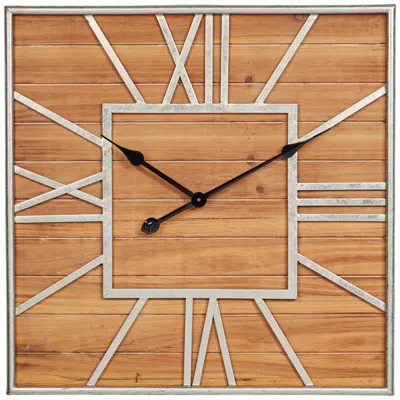 Dahlia Studios Caser Silver Metal And Brown Wood 23 1/2" Square Wall Clock