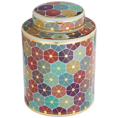 Dahlia Studios Chamboure Matte Multi-color Round Ginger Jar With Lid