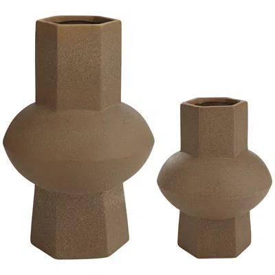 Dahlia Studios Emery Brown Ceramic Hexagonal Vases Set Of 2