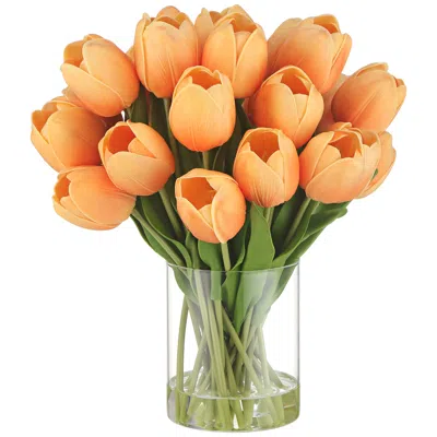 Dahlia Studios Emmie Orange Tulips 12" High Faux Flower In Clear Glass Vase