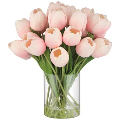 Dahlia Studios Emmie Pink Tulips 12" High Faux Flower In Clear Glass Vase