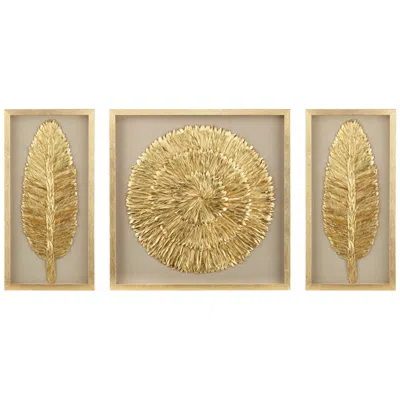 Dahlia Studios Golden Feathers 31 1/2" High Wall Art Set Of 3