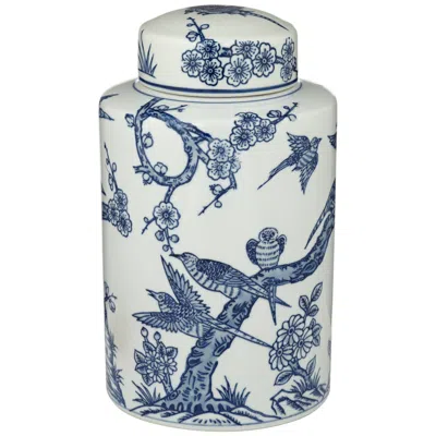 Dahlia Studios Heather 12" High Blue And White Ceramic Ginger Jar