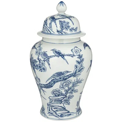 Dahlia Studios Heather 16" High Blue And White Ceramic Ginger Jar With Lid