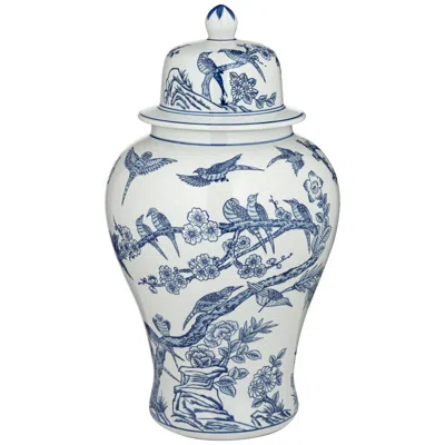 Dahlia Studios Heather 20 3/4" High Blue And White Ceramic Ginger Jar With Lid