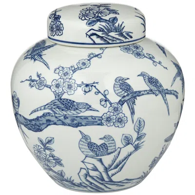Dahlia Studios Heather 9 1/2" High Blue And White Ceramic Ginger Jar With Lid