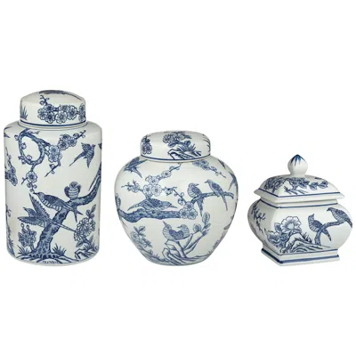 Dahlia Studios Heather Blue And White 3-piece Ceramic Decorative Jar Set