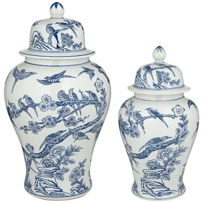 Dahlia Studios Heather Blue And White Ceramic Ginger Jars Set Of 2