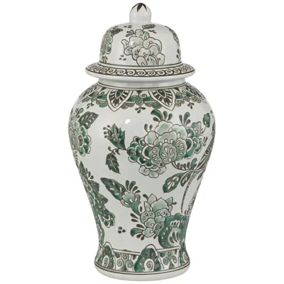 Dahlia Studios Jardin 14 1/2" High Jade And White Ceramic Ginger Jar With Lid