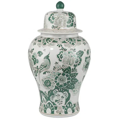 Dahlia Studios Jardin 21" High Jade And White Ceramic Ginger Jar With Lid
