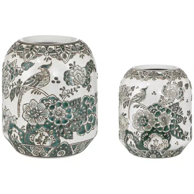 Dahlia Studios Jardin Small And Large High Jade And White Ceramic Ginger Vase Set Of 2
