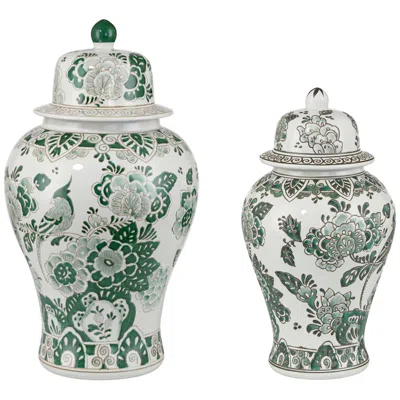 Dahlia Studios Jardin Small And Large Jade And White Ceramic Ginger Jar With Lid Set Of 2