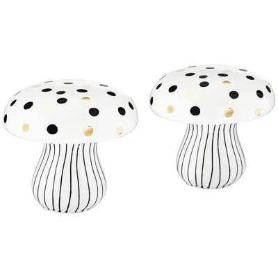 Dahlia Studios Jemma 6" White Black Polka Dot Ceramic Mushroom Ornaments Set Of 2